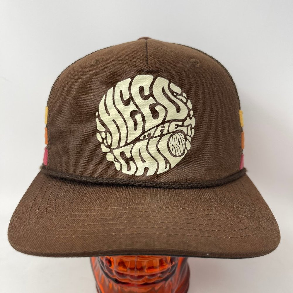 Howler Brothers 3 Stripe Snapback Trucker Hat Brown Wavy Font Heed The Call